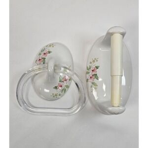 Lenape Pink Blossom Flowers Vintage White Ceramic Towel Ring Toilet Paper Holder
